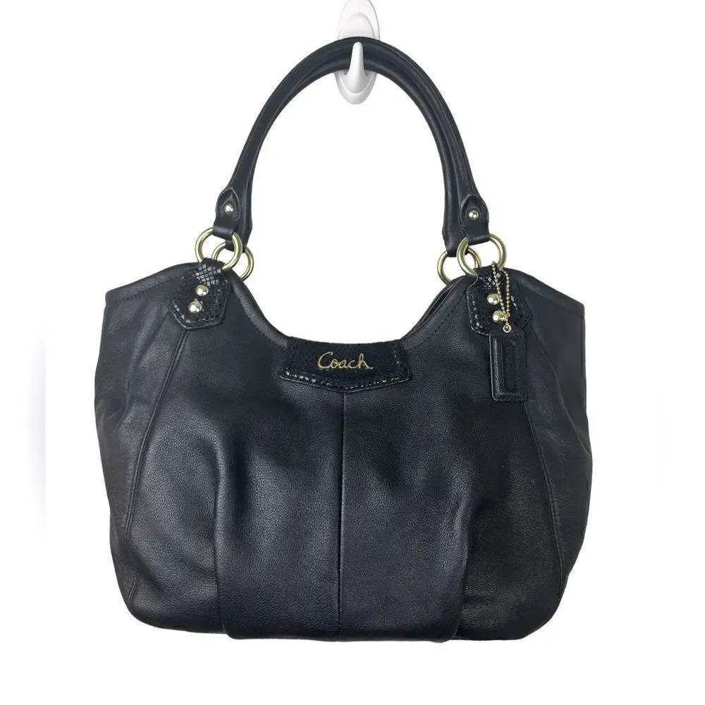 Coach Blk Leather Ashley Satchel w/Pleat Detail Embossed Accents Gold Fittings